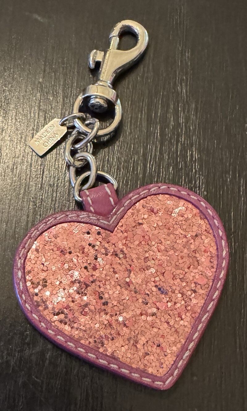 Coach Y2K Pink Glitter Heart Keychain Fob Charm